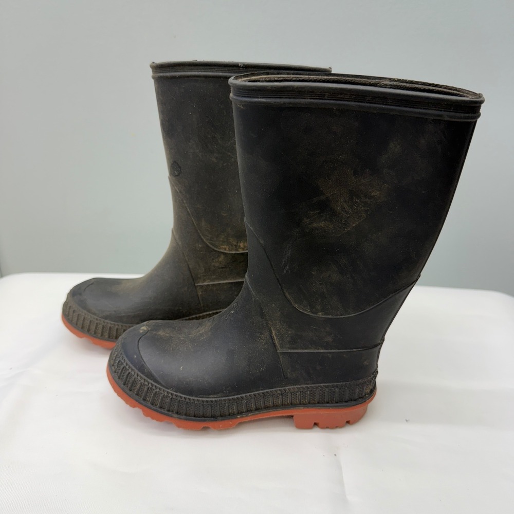 Kids Rubber Rain Boots Black Red Orange Sole‎ Toddler Youth 9 10